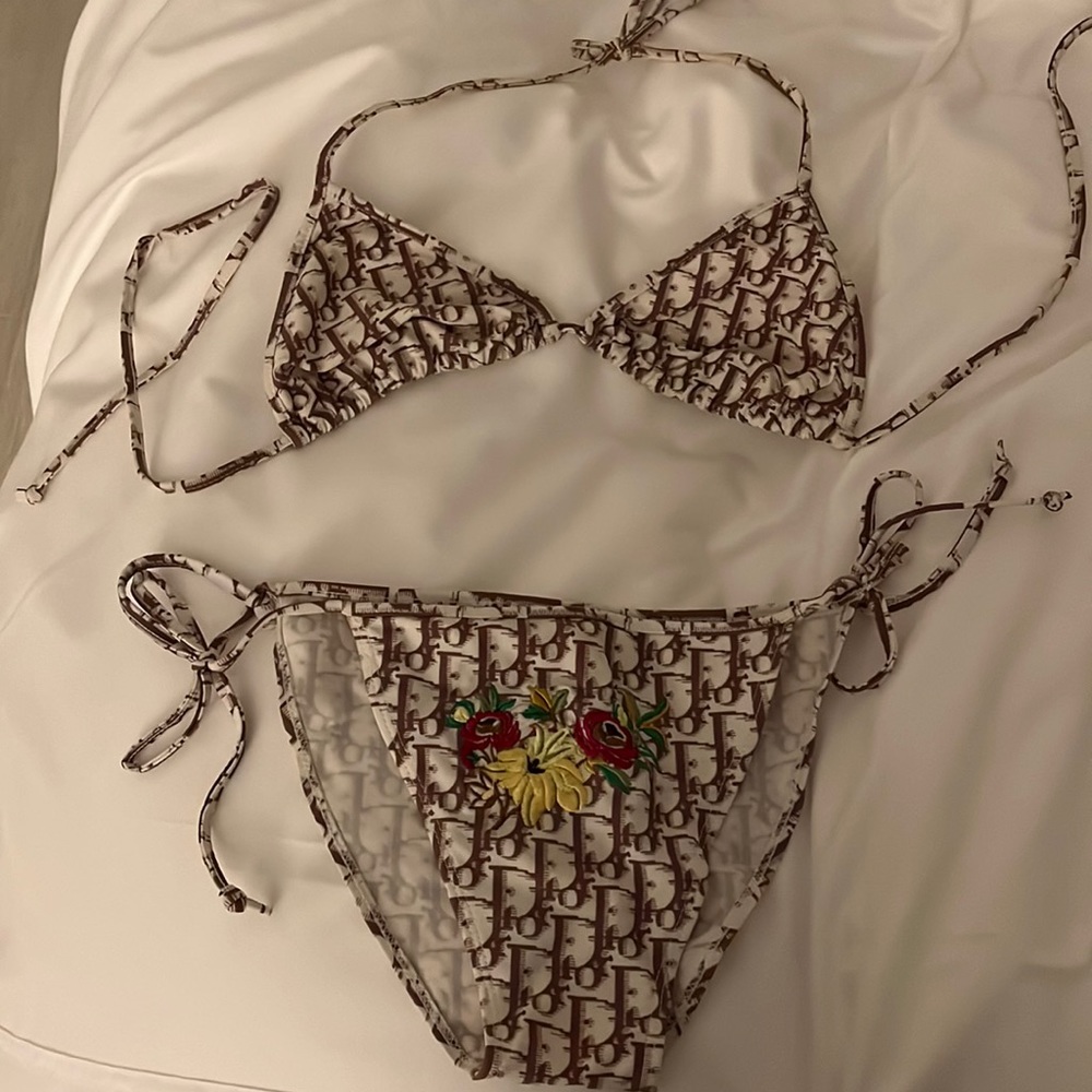 Christian Dior womens 2 piece logo bathing suit size medium